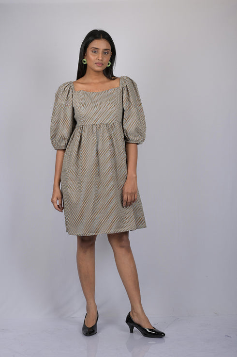 OWO THE LABEL Dot Print Square Neck Knee Length Dress (OTL-DRS1038)